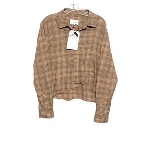 Current Elliott Size 3 The Mell Shirt Painter Plaid Button Raw Hem NWT Womens